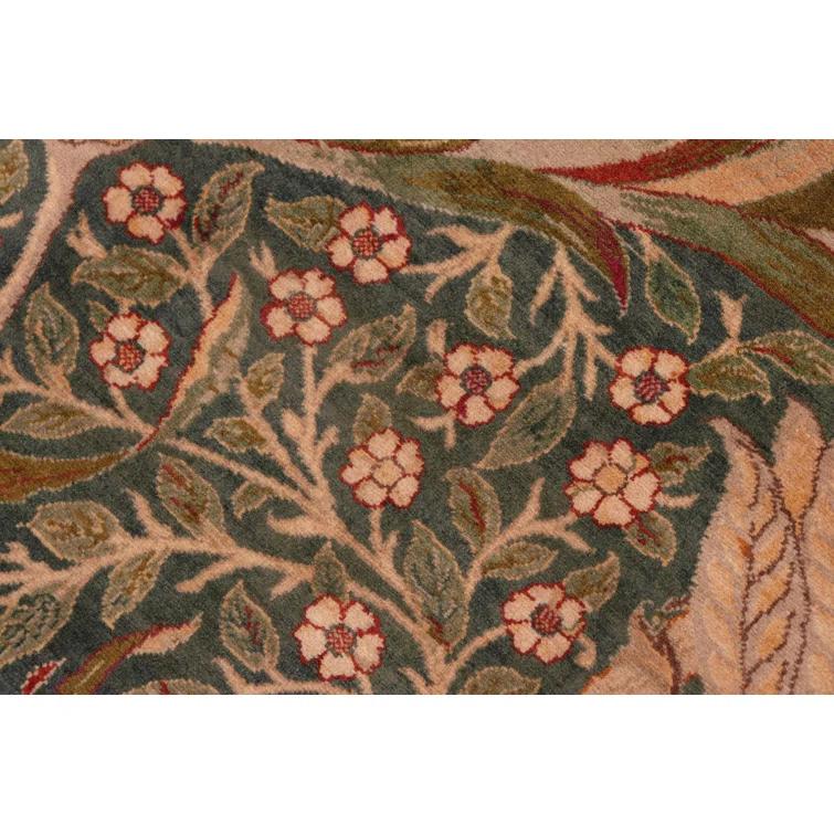 Isabelline Ozmar Oriental Handmade Hand-Knotted Rectangle 8'2" x 10'4" Wool Area Rug in Green/Beige