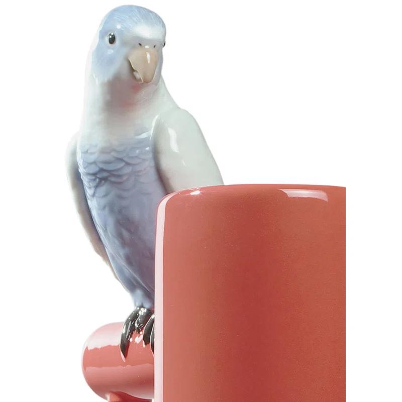 Lladro The Parrot Party 16.14" Coral/Blue Porcelain Table Vase