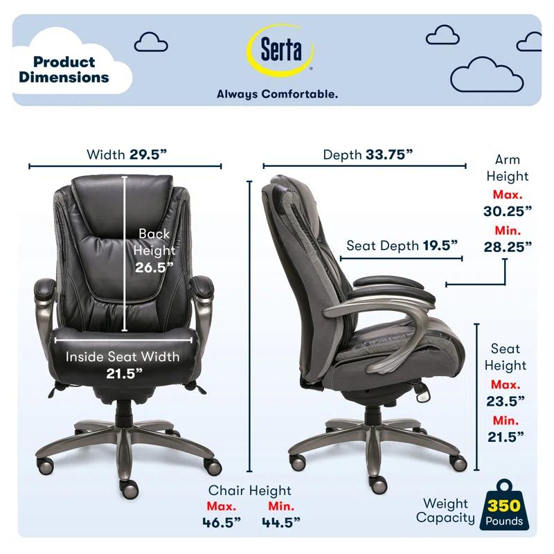 Serta Serta Baxter Big and Tall Smart Layers Executive Office Chair with Layered Body Pillows
