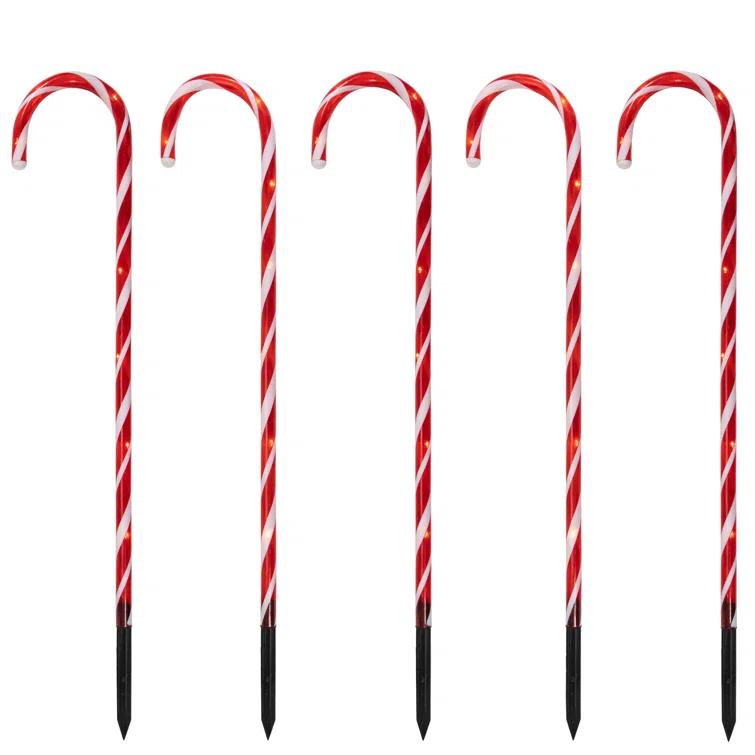 Northlight Seasonal Set of 5 Red Lighted Candy Cane Christmas Lawn Stakes 28"