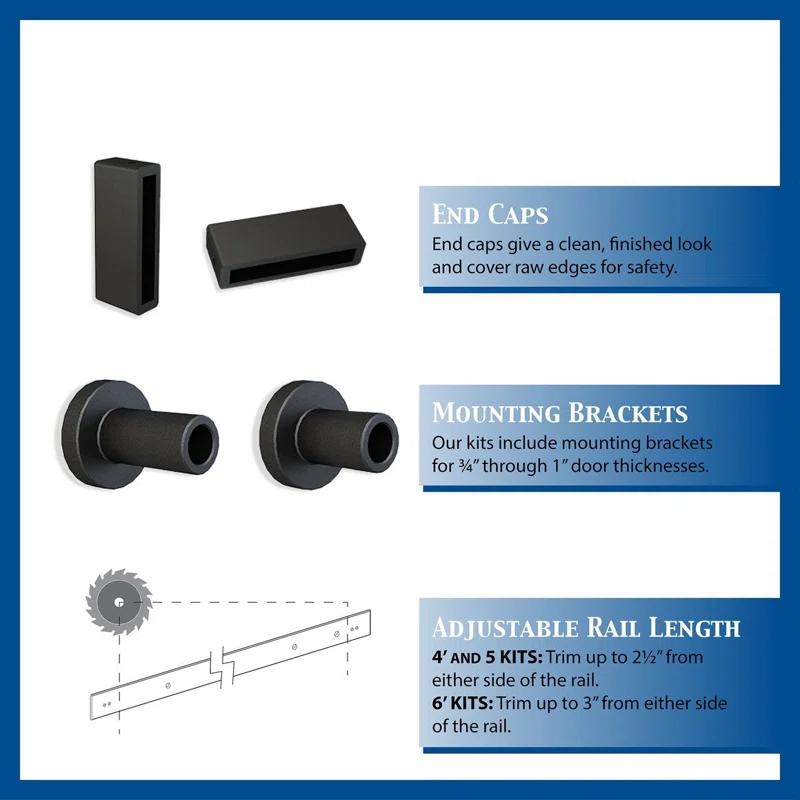 American Pro Decor Solid Steel Mini Sliding Rolling Barn Door Hardware Kit for Double Wood Doors