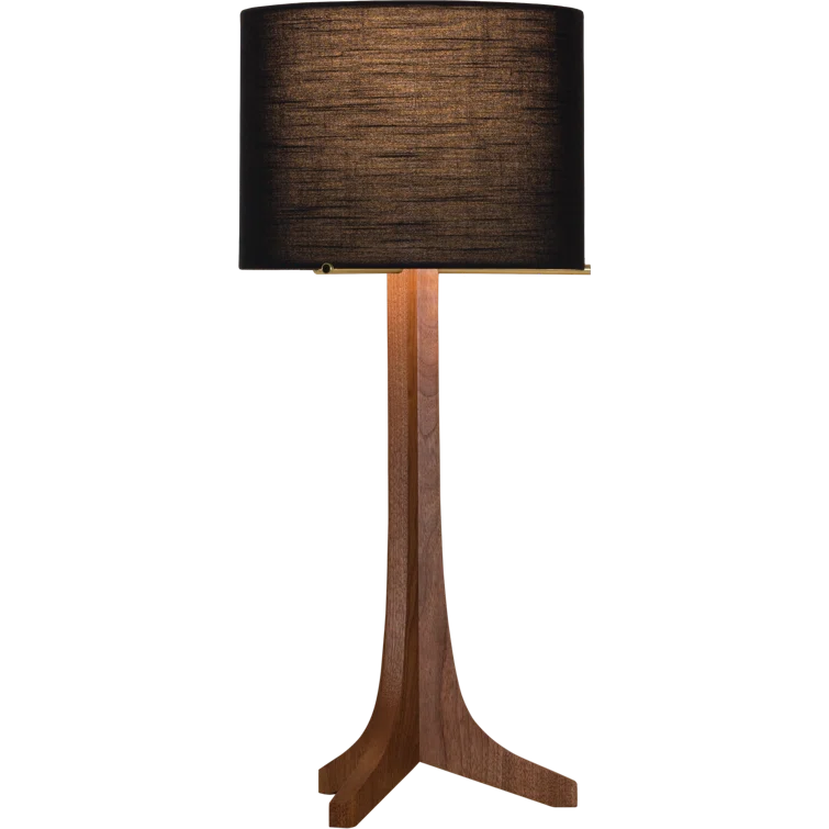Nauta Sleek White Linen Shade Table Lamp with Dark Walnut Base