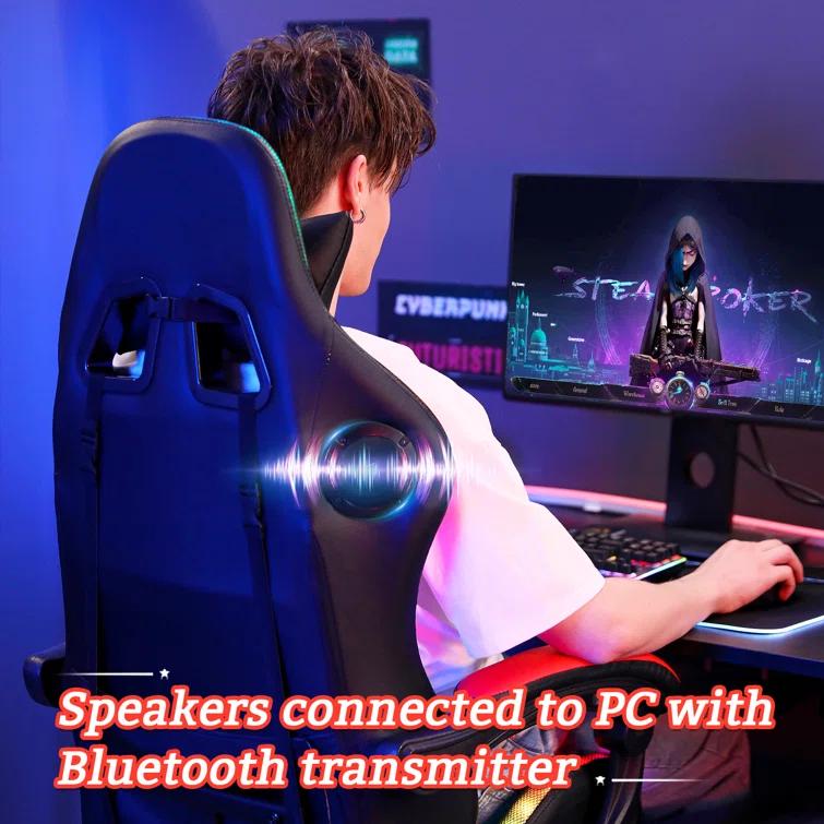 Hoffree Hoffree Massage Ergonomic Gaming Chair with Bluetooth Speakers and RGB LED Lights