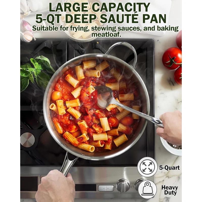 Cooks Standard Cooks Standard Classic 5 QT 11 inch Stainless Steel Saute Pan Frying Pan Skillet with Lid