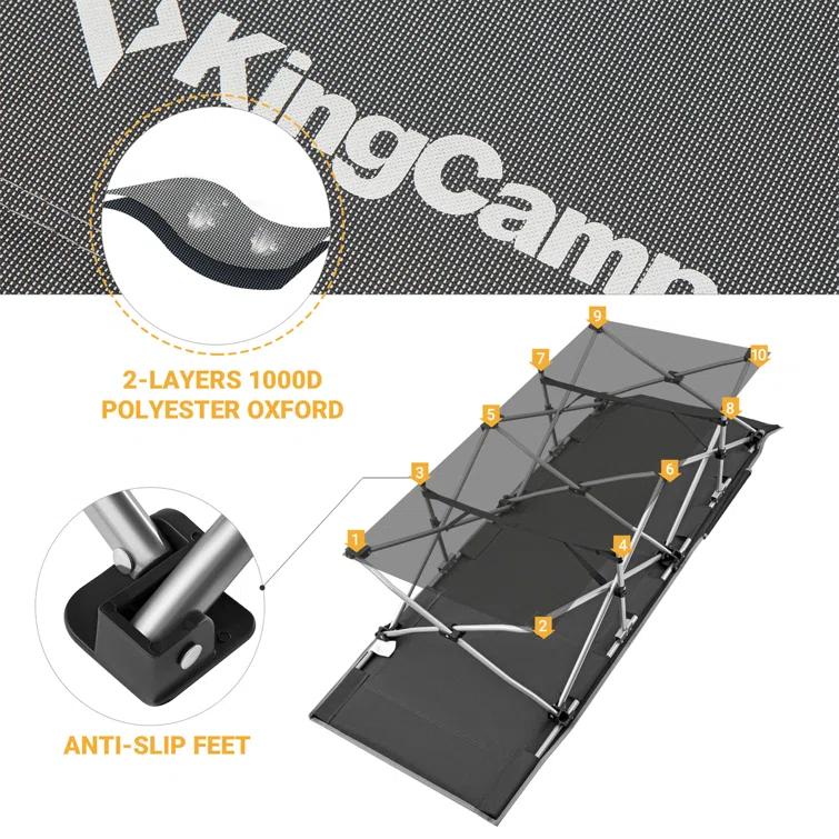 KingCamp Folding Portable Outdoor Camping Cot w/ Multi Layer Side Pocket | Wayfair
