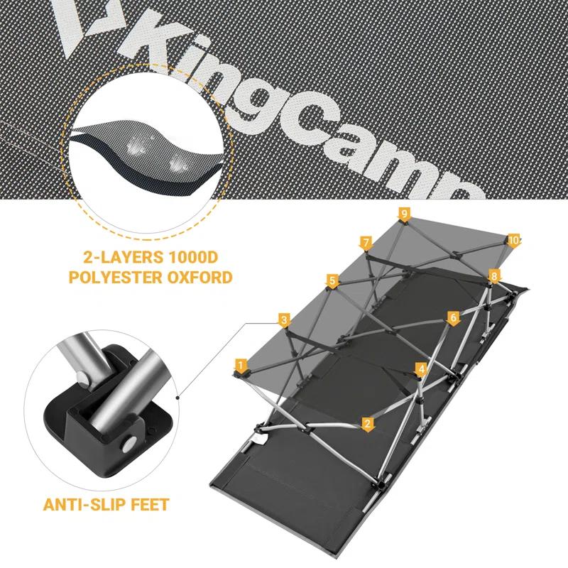 KingCamp Folding Portable Outdoor Camping Cot w/ Multi Layer Side Pocket | Wayfair