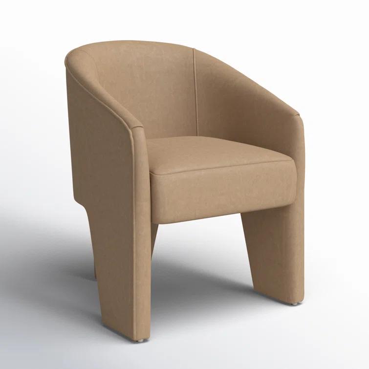 Beige Contemporary Leather-Wood Upholstered Arm Chair 25"W