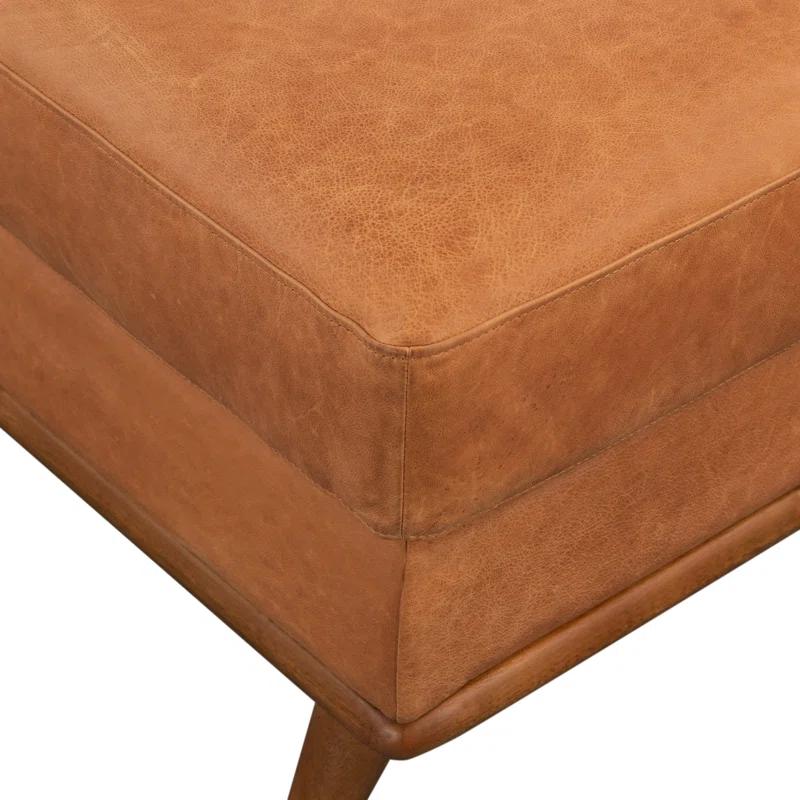 Poly & Bark Nolita Full-Grain Italian Leather Ottoman with Solid Wood Base