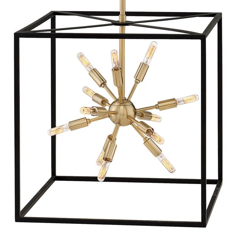 Aros 24-Light Two Cube Open Frame Pendant, Black & Warm Brass By Lisa McDennon