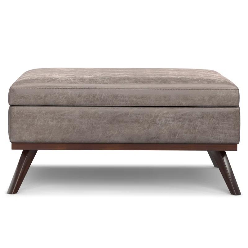 Simpli Home Owen 40"W XL Upholstered Square Coffee Table Storage Ottoman with Lift Top and Solid Wood Legs