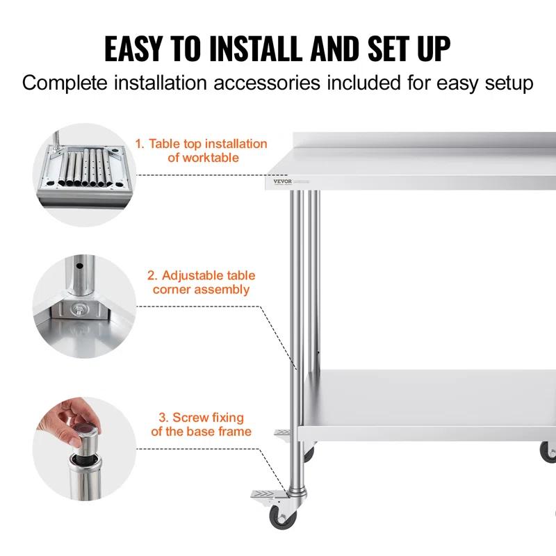 VEVOR VEVOR Stainless Steel 24'' W x 40'' H Adjustable Portable Work Table