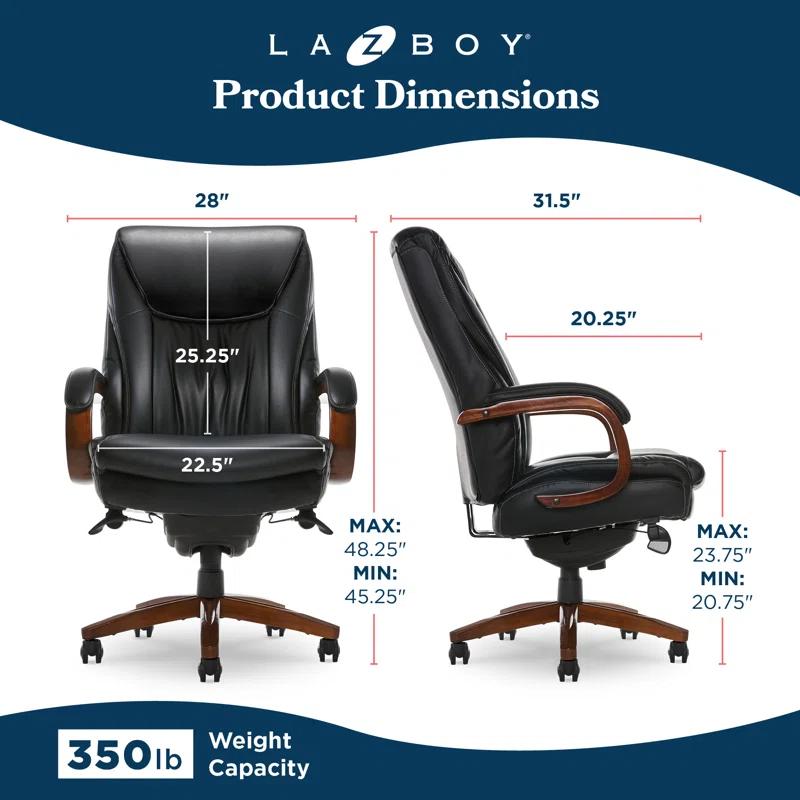 La-Z-Boy La-Z-Boy Edmonton Big & Tall Executive Office Chair, ComfortCore with Memory Foam Cushions, Real Wood Arms and Base, Waterfall Seat Edge, Bonded Leather