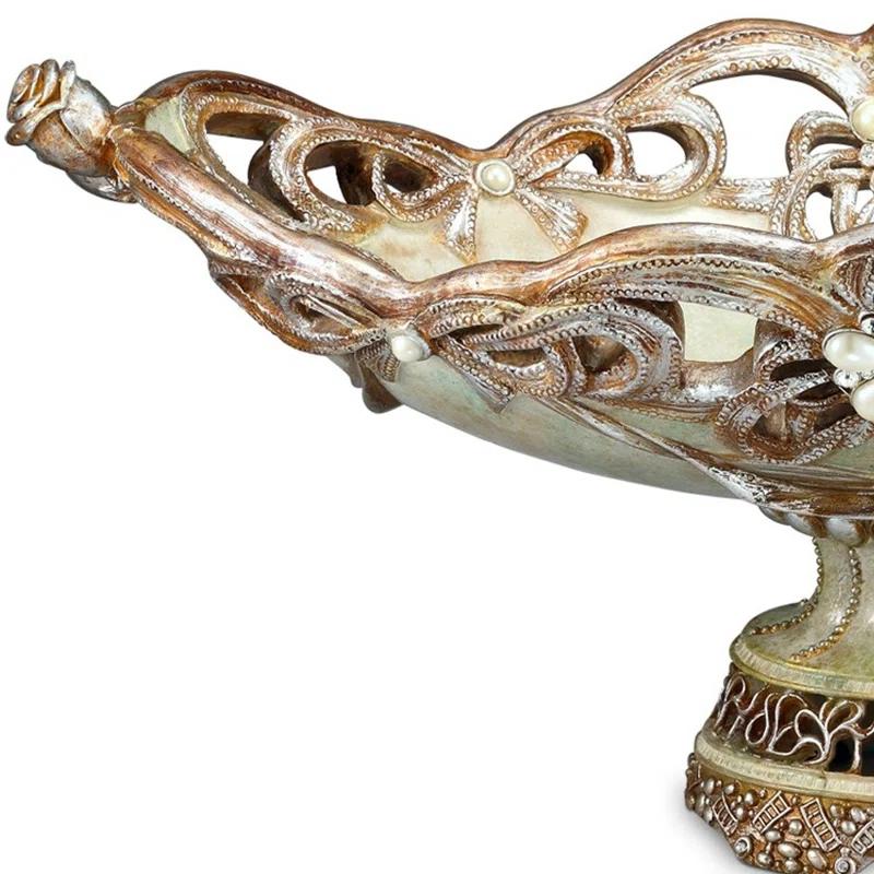 One Allium Way® 9" Beige And Gold Polyresin Decorative Bowl