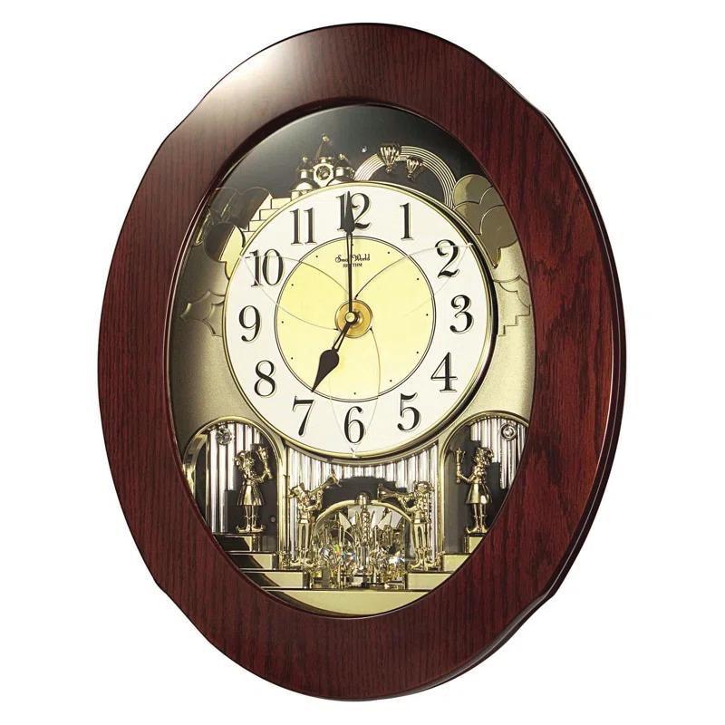 Cherry Wood Musical Wall Clock with Golden Dial