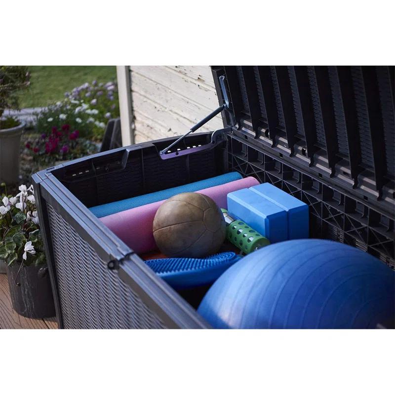 Keter Keter Borneo 110 Gallon Rattan Wicker Resin Patio Deck Storage Box Bench