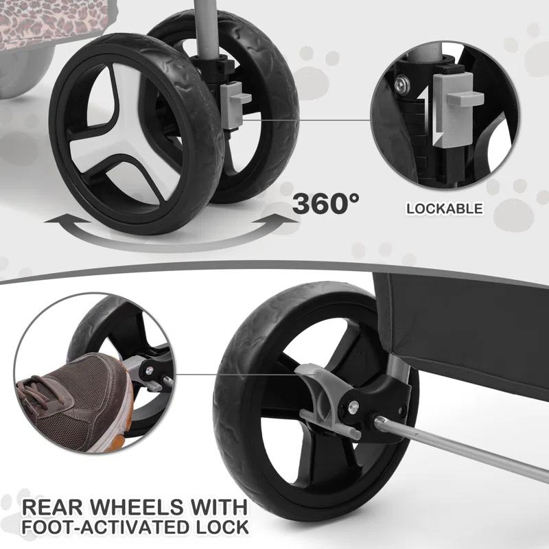 MoNiBloom Folding Pet Stroller, Foldable Dog Jogger Stroller with Detachable Carrier, Basket and Cup Holder