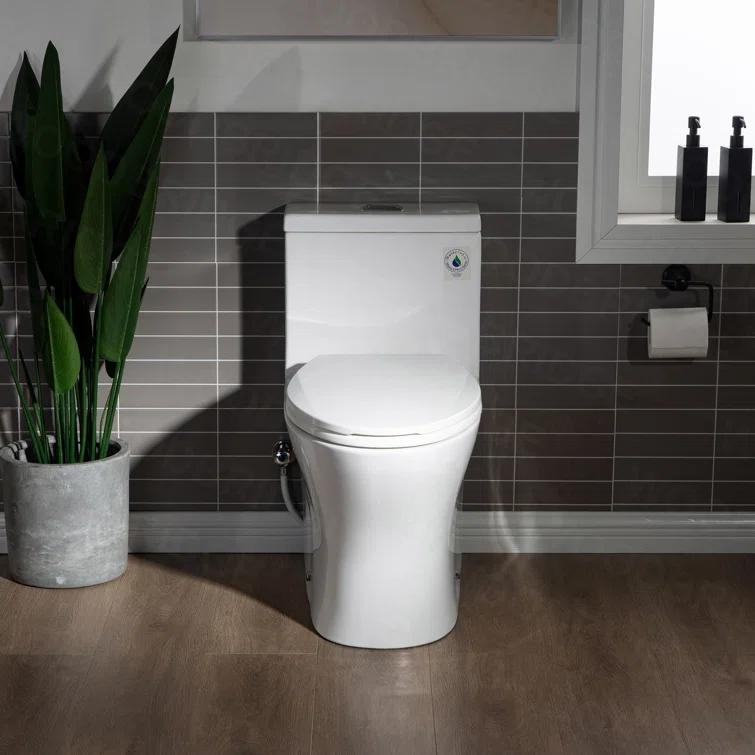 WoodBridge 1.28 GPF Elongated One Piece Dual-Flush Toilet with Soft-Closing Seat,MAP Flushing 1000G B0750-B/N