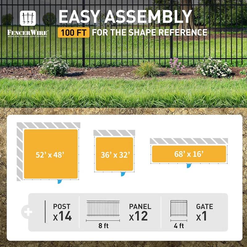 Fencer Wire Fencer Wire Heavy Duty 100FT Flat Top Metal Fence,4/5/6FT H X 8FT W Panels, Gate, Posts, Connectors