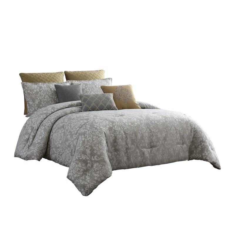 Benjara Gray/Gold Microfiber 8 Piece Comforter Set