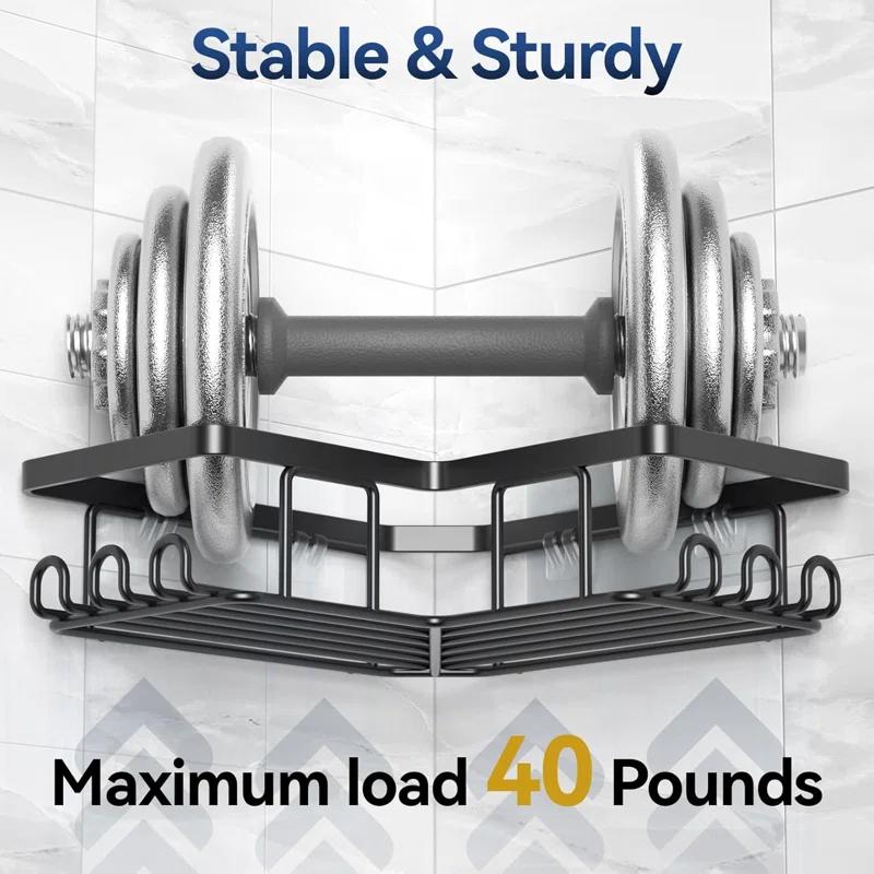 Rebrilliant 3-Pack Corner Adhesive Shower Caddy with Soap Holder & 12 Hooks, Stainless Steel