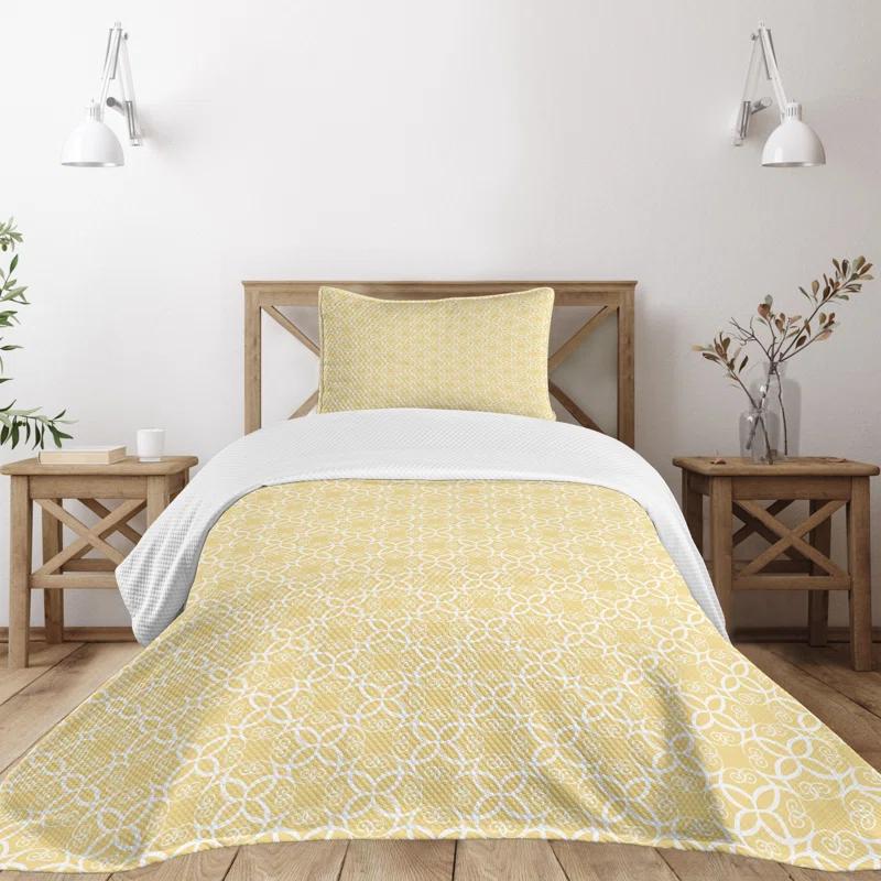 Ambesonne Ambesonne Yellow and White Bedspread Ornate Floral Pale Yellow White