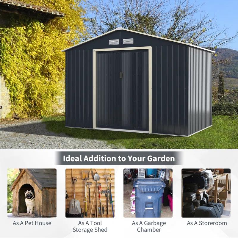 Costway 9.1 ft. W x 6.3 ft. D Metal Storage Shed