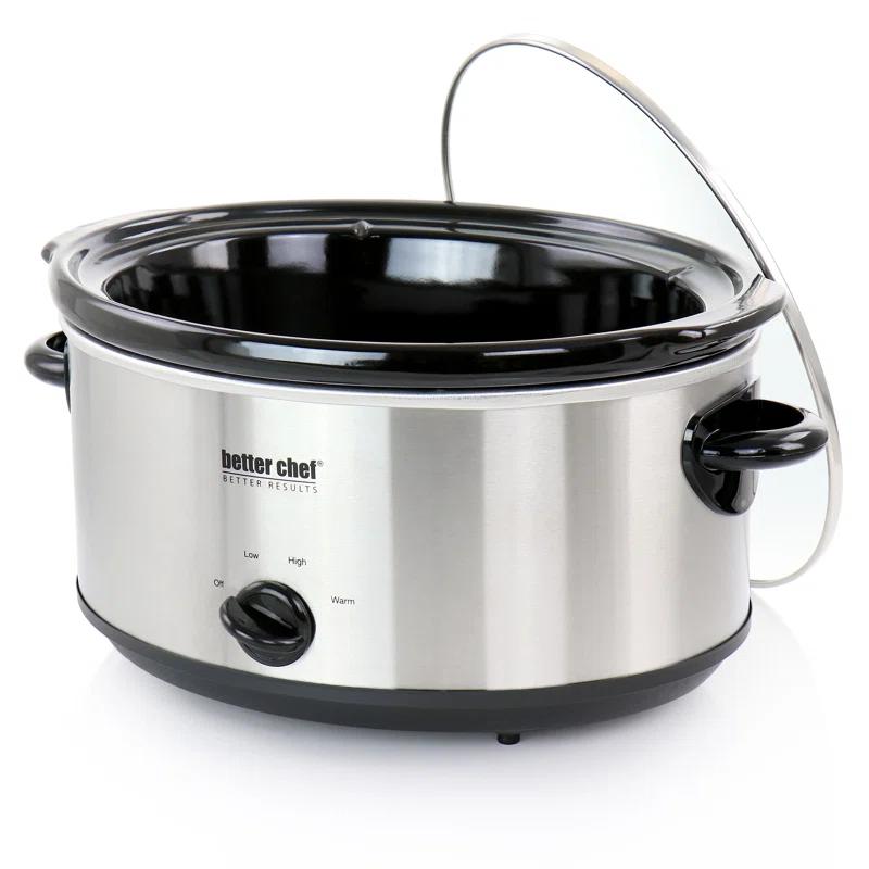 Better Chef 6 Quart Oval Slow Cooker with Removable Stoneware Crock in Stainless Steel