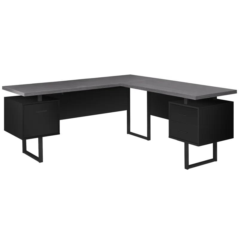 Ivy Bronx Computer Desk, Home Office, Corner, Storage Drawers, 70"L, L Shape, Work, Laptop, Metal, Black