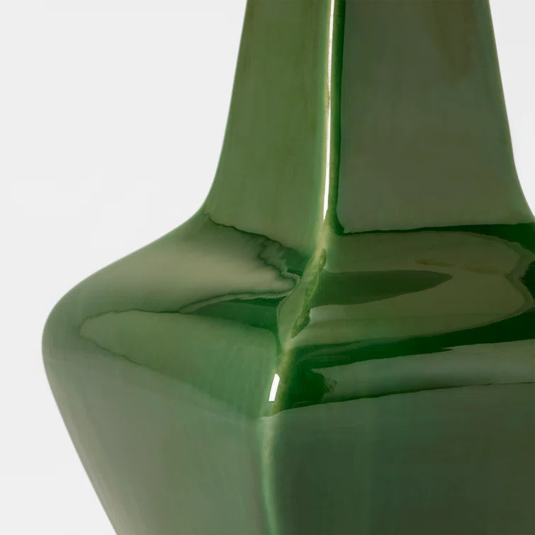 Green Ceramic Table Lamp with White Linen Shade, 28"