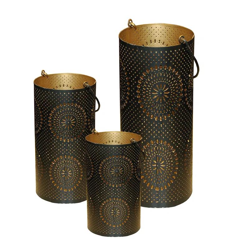 Dakota Fields Set of 3 Decorative Floral Cut-Out Pillar Candle Lanterns 12.5"