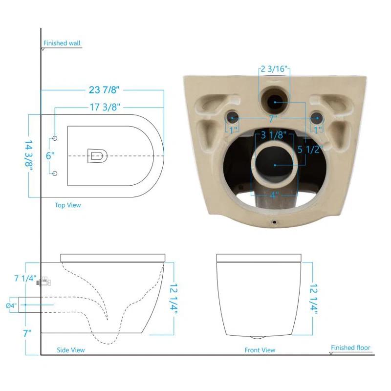 WoodBridge LT611+SWHT611-WH Dual-Flush Elongated Wall-Mount Toilet (Seat Included)