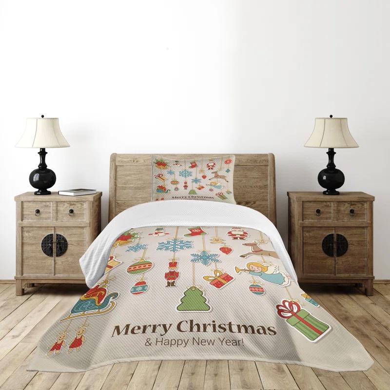 Ambesonne Christmas Bedspread Set Xmas Holiday Multicolor | Wayfair