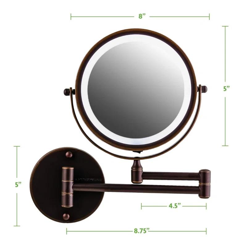 Ovente OVENTE 7" Lighted Wall Mount Makeup Mirror with 1X/10X Magnification, Cordless Double Sided Magnifying Round Vanity Mirror, 360° Swivel Design, Extendable and Folding Arm, Antique Bronze MFW70ABZ1X10X