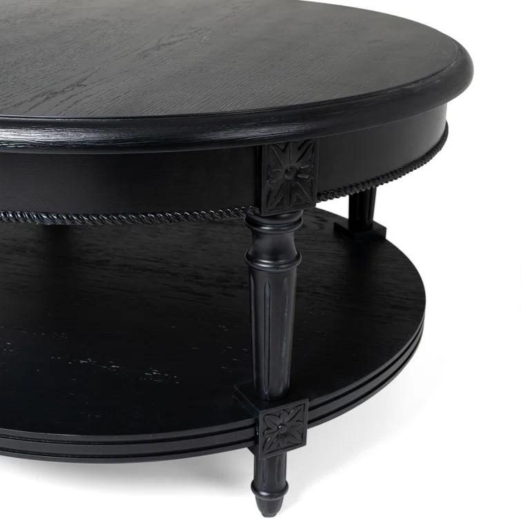 Maven Lane Maven Lane Pullman Traditional Round Wooden Coffee Table In Antiqued Black Finish