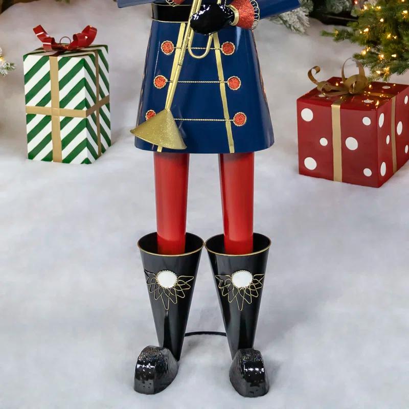 59" Tall Iron Christmas Blue Nutcracker Holding Trumpet "Harold"
