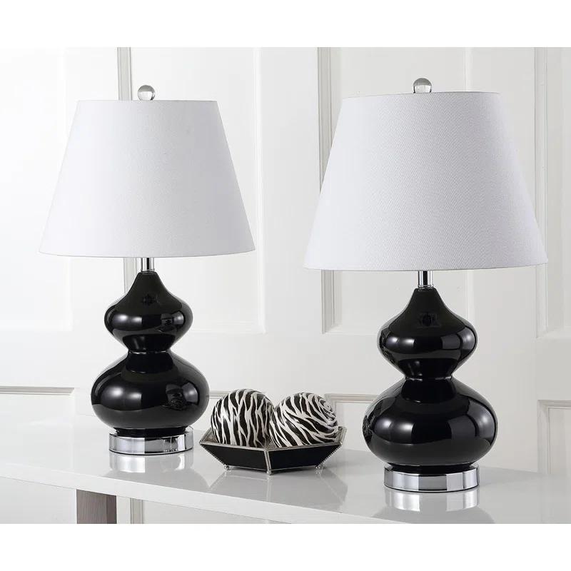 Hokku Designs Modern Double Gourd Glass Table Lamps Set Of 2 With LED Bulbs - Contemporary Black 24-Inch Desk Lamps For Bedroom, Living Room, Office