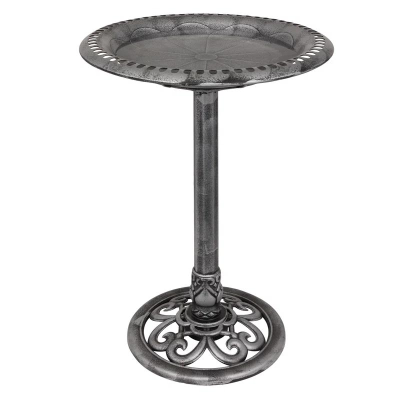 Alpine Pedestal Birdbath with Scrollwork Base and Stakes
