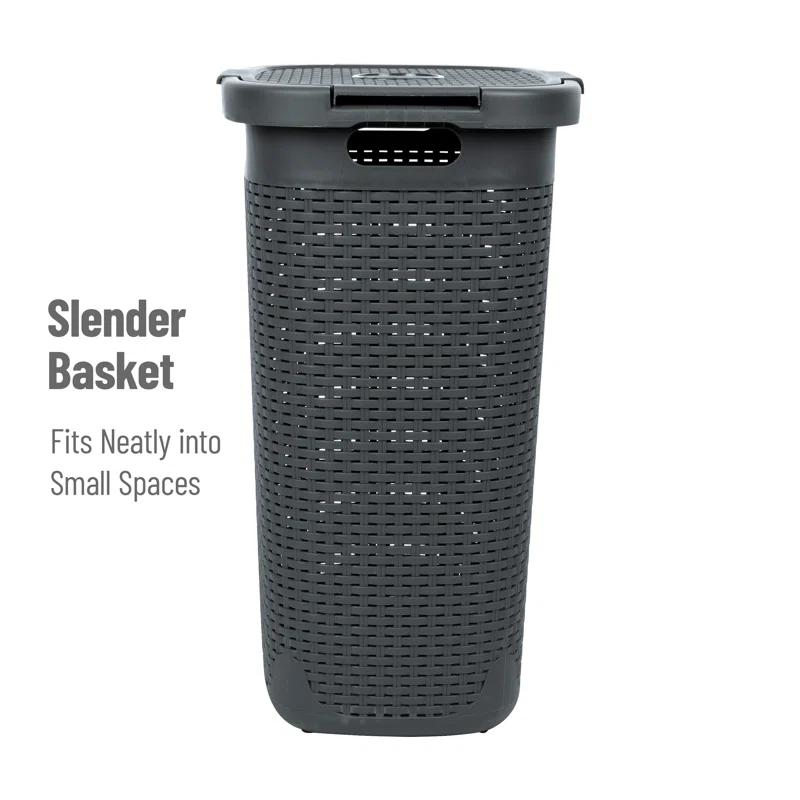 Mind Reader Mind Reader 60L Slim Laundry Hamper, Clothes Basket, Lid, Wicker Style, Plastic