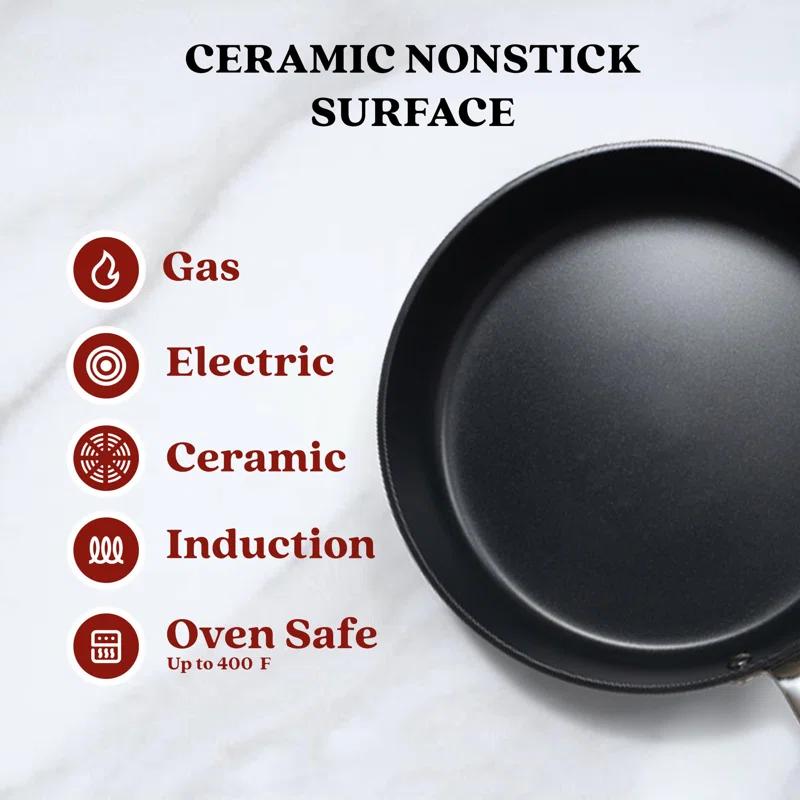 Alva Alva Maestro 3-Piece Ceramic Nonstick Frying Pan Set - PFAS/PFOA/PTFE-Free Skillet Cookware, Induction & All Stovetop Compatible, Oven Safe with Stay-Cool Handles Cooking Set