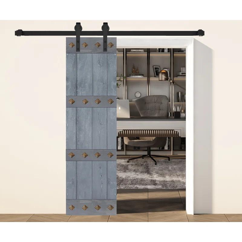 IsLife 84'' Solid Wood Paneled Matte without Installation Hardware Kit Barn Door