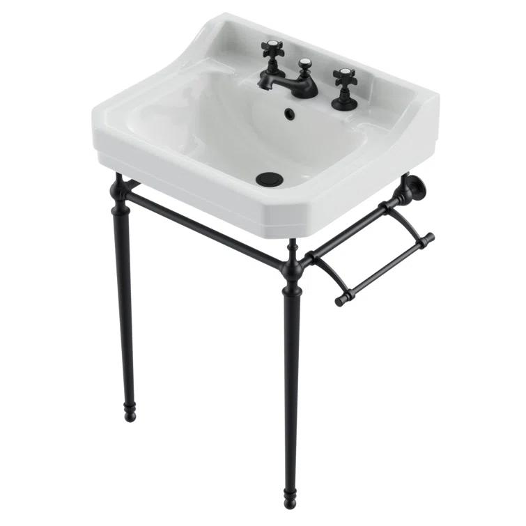 Wellington 24'' Matte Black Porcelain Console Sink with Towel Rack
