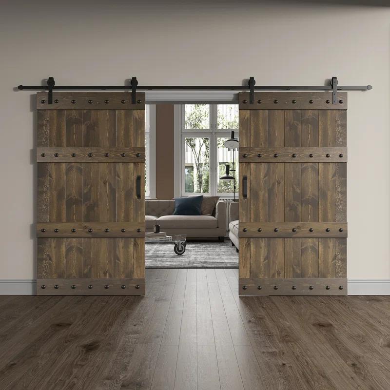 Coast Sequoia Castle Series Pine Wood Double Sliding Barn Door with Hardware Kit