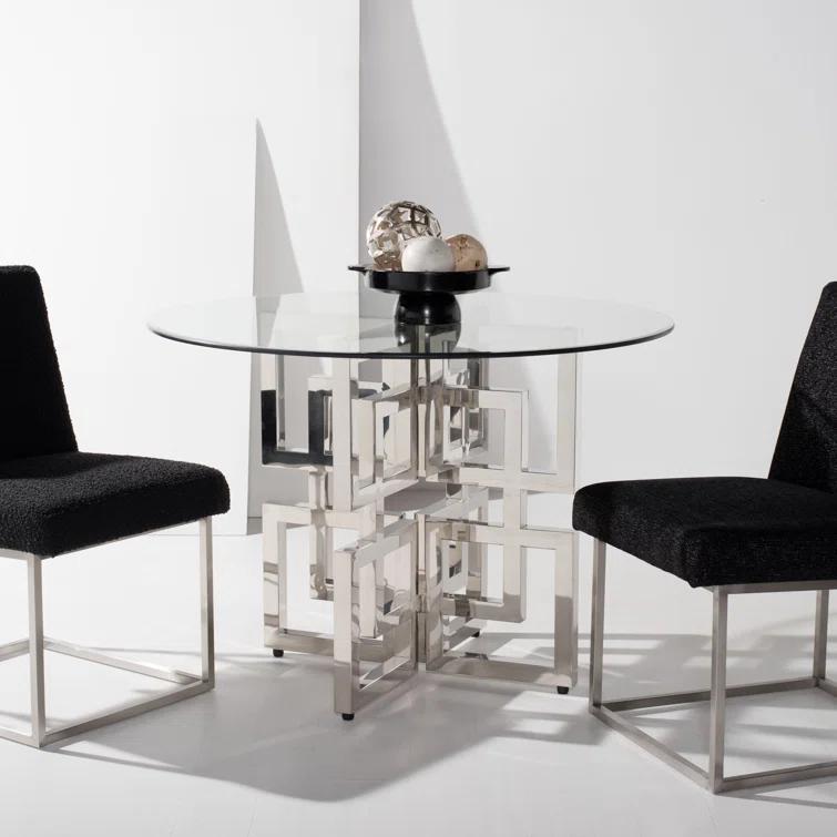 Safavieh Couture Harlan Round Glass Top Metal Base Dining Table