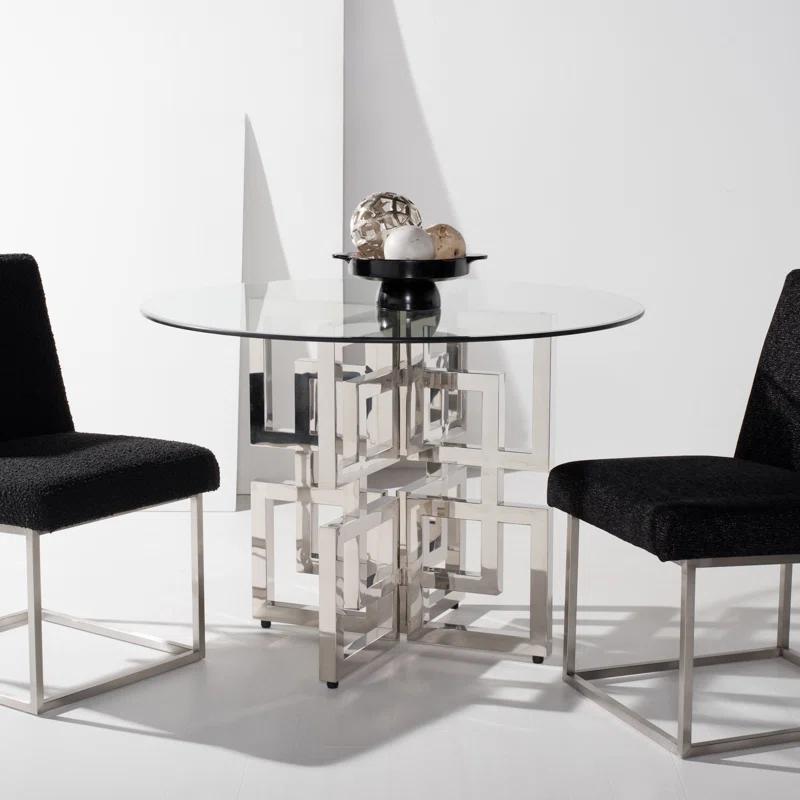 Safavieh Couture Harlan Round Glass Top Metal Base Dining Table