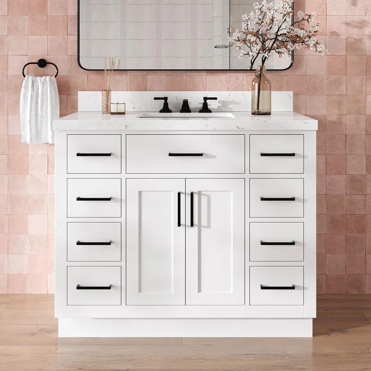 Wildon Home® Tidworth 42'' Solid Wood Single Bathroom Vanity with 1.5'' Carrara Quartz Top, Rectangular Sink