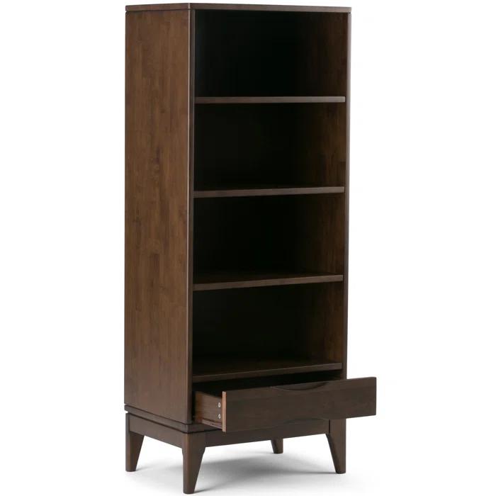 Simpli Home Harper 24"W Solid Hardwood 4 Shelf Mid-Century Modern Bookcase with Drawer and Adjustable Shelves
