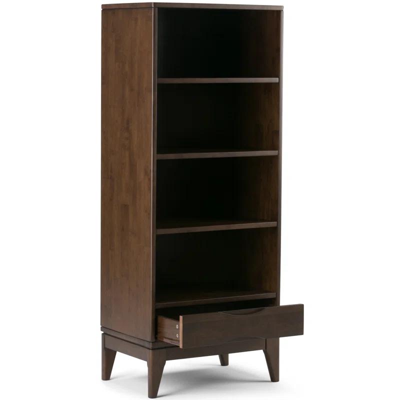 Simpli Home Harper 24"W Solid Hardwood 4 Shelf Mid-Century Modern Bookcase with Drawer and Adjustable Shelves
