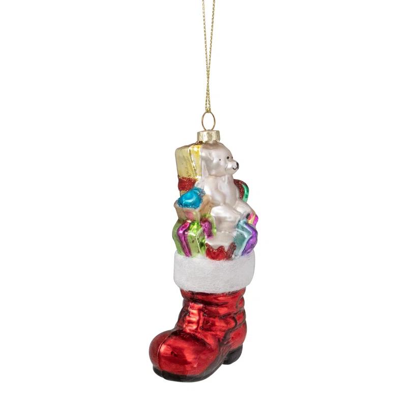 Northlight Seasonal 5" Shiny Red Present Filled Stocking Hanging Glass Christmas Ornament