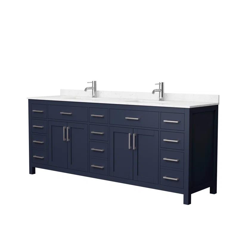 Wyndham Collection Beckett 84" Freestanding Double Bathroom Vanity with Cultured Marble Top
