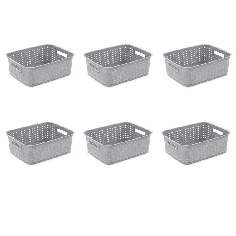 Sterilite Sterilite Short Weave Basket, Decorative Storage Bin, Organize the Closet, Bathroom or Classroom (Set of 6)